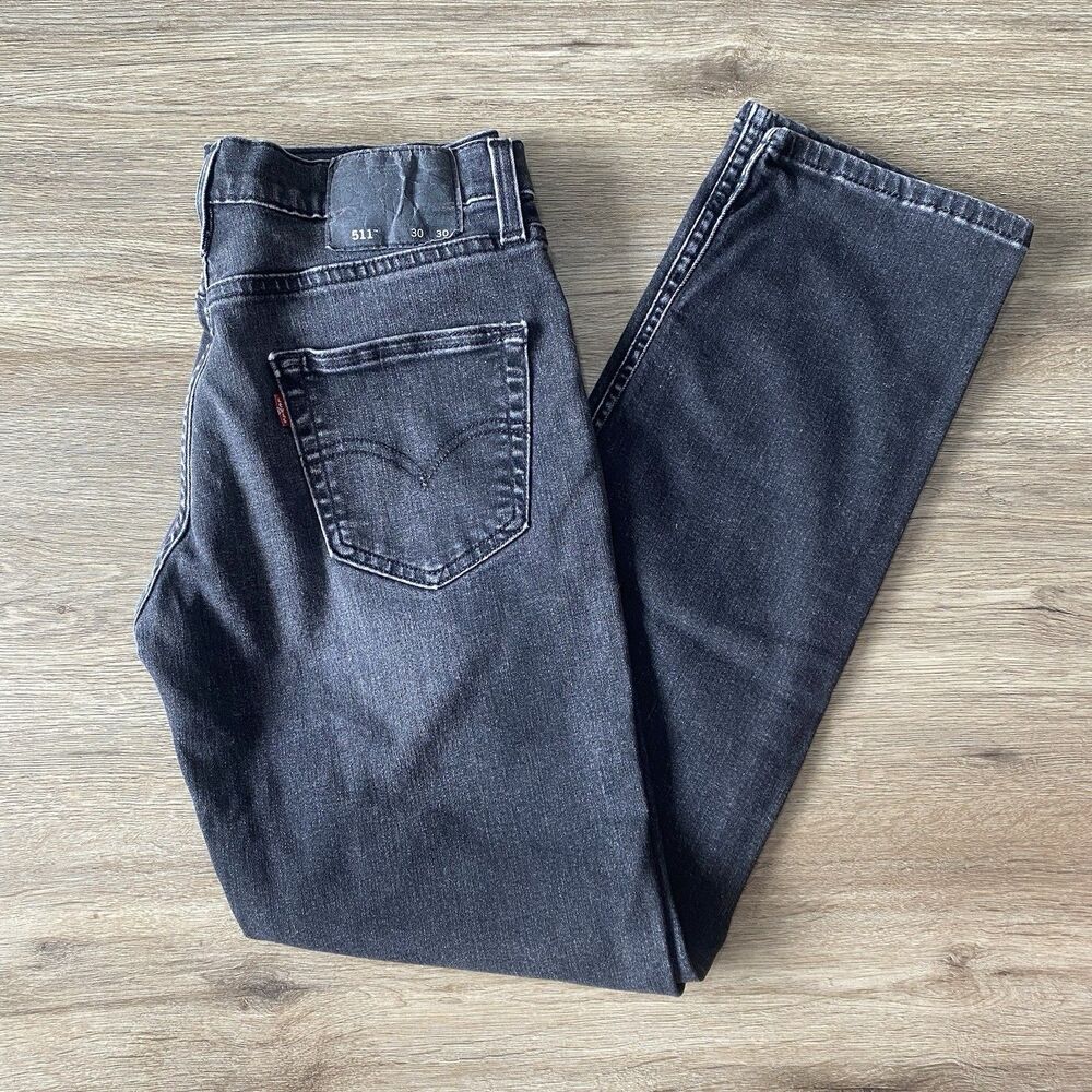 Levi's 511 Men's Jeans Straight Leg Acid Wash Black Denim Stretch Size 30x30